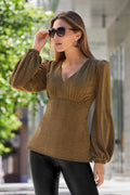 Shimmer Puff Sleeve Plunge Top Copper