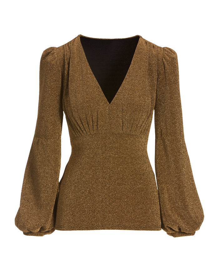 Shimmer Puff Sleeve Plunge Top Copper