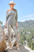 Silver Shimmer Snake Print Five-Pocket Pant Off White/Silver
