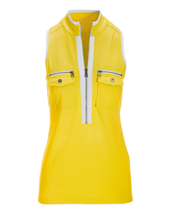 Sleeveless Chic Zip Top Lemon Zest