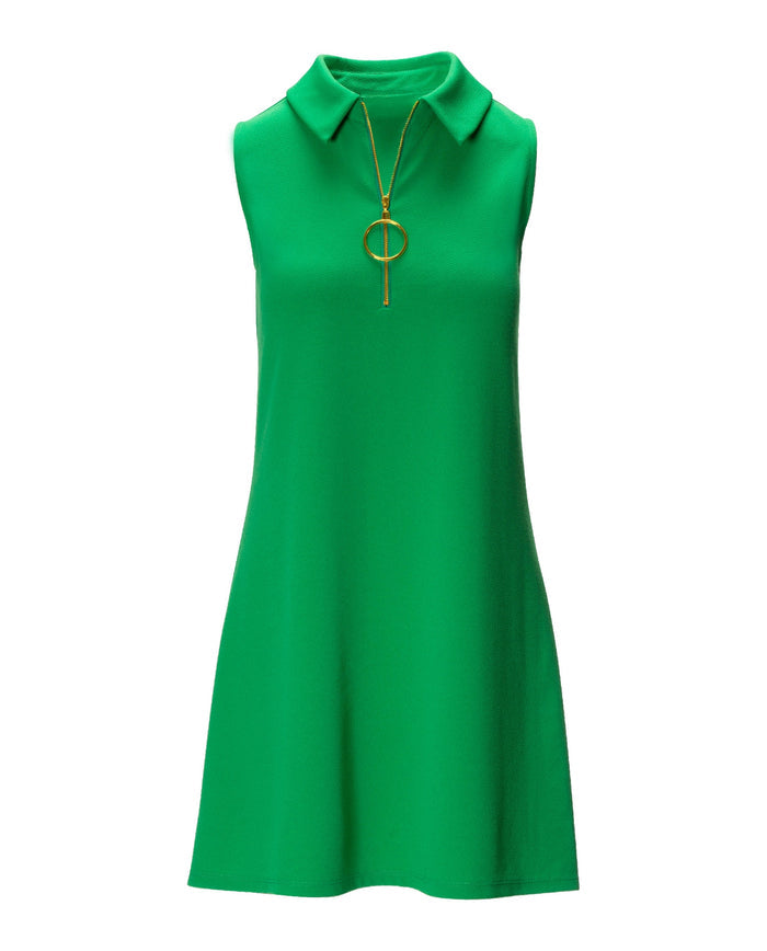 Sleeveless Collared Zip Dress Green