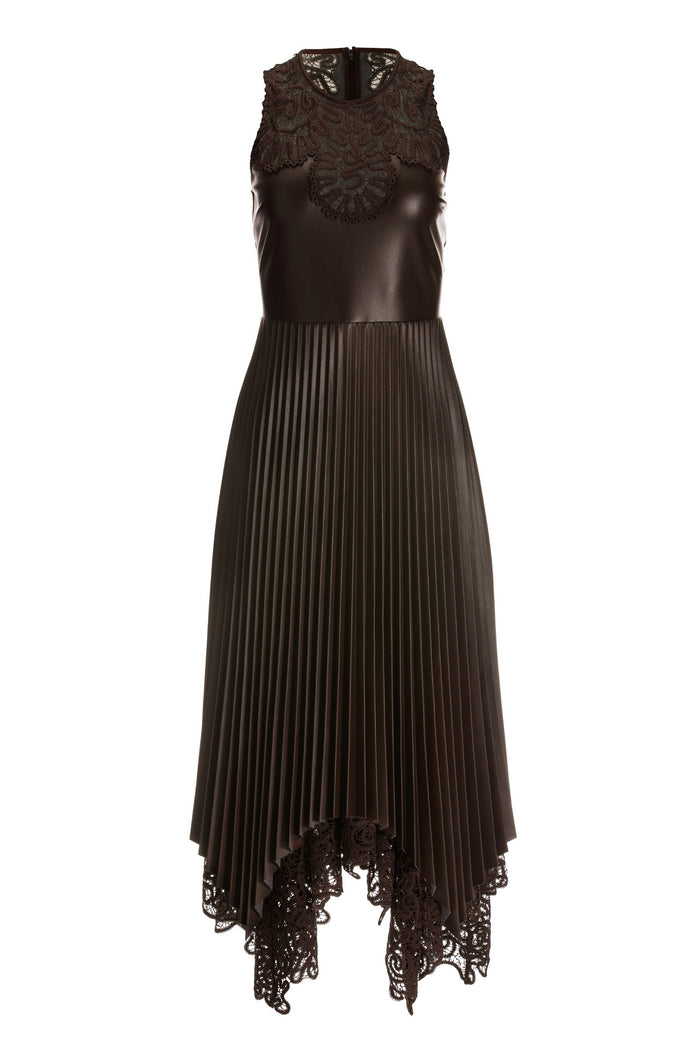 Sleeveless Faux Leather Midi Brown