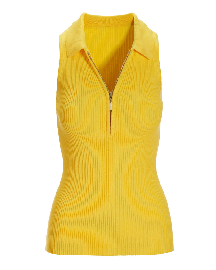 Sleeveless Ribbed Half-Zip Sweater Lemon Zest