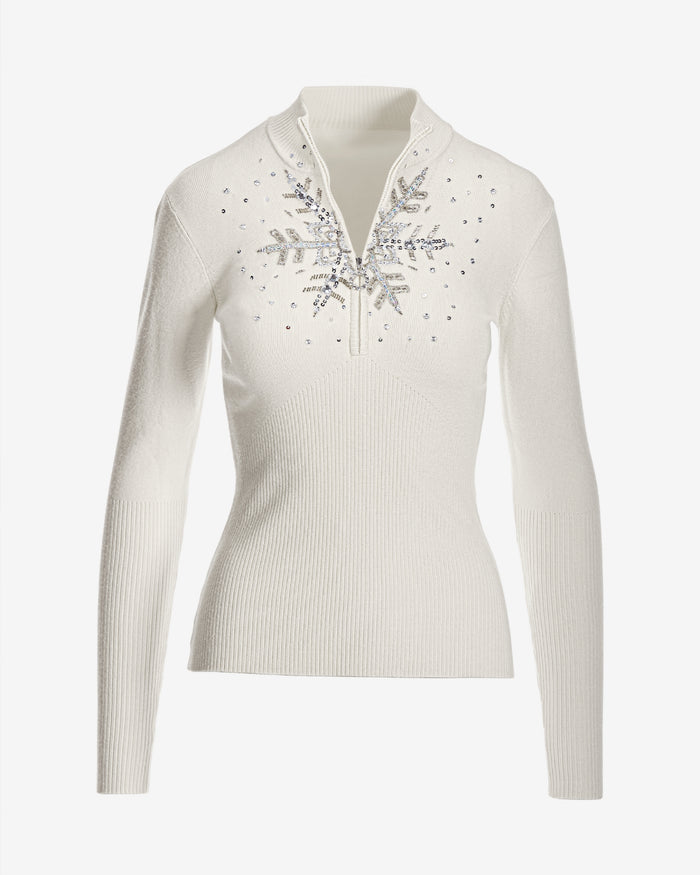 Snowflake Zip Sweater Off White/Silver