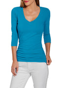 So Sexy Three Quarter Sleeve V Neck Top Turquoise
