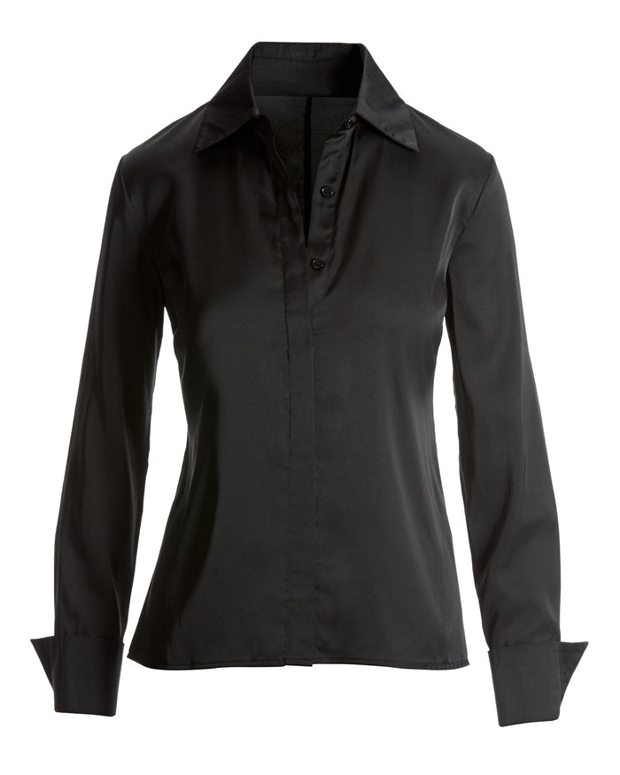 Sophia Button Up Charmeuse Blouse Black