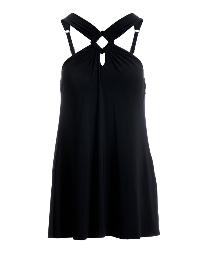 Square-Cut Hardware Swim Dress Black