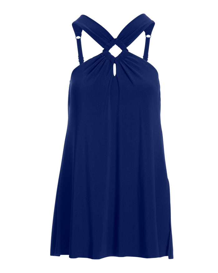 Square-Cut Hardware Swim Dress Navy Blue