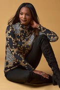 Status Animal Turtleneck Top Black Multi