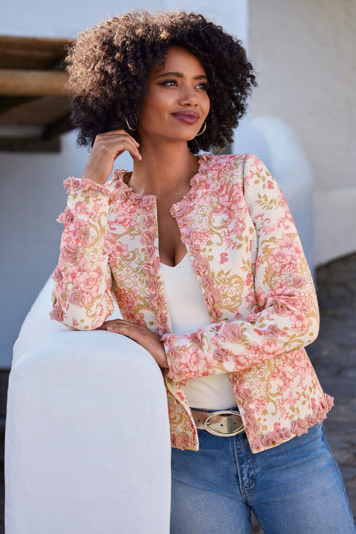 Status Print 3D Floral Jacket Pink Multi