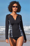 Swim Sense Ocean Zebra Printed Rashgaurd Deep Ocean/Black
