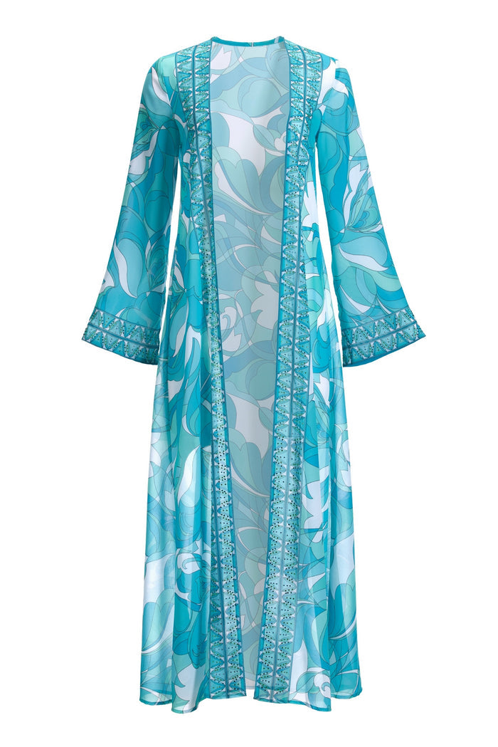 Teal Waters Printed Duster Blue