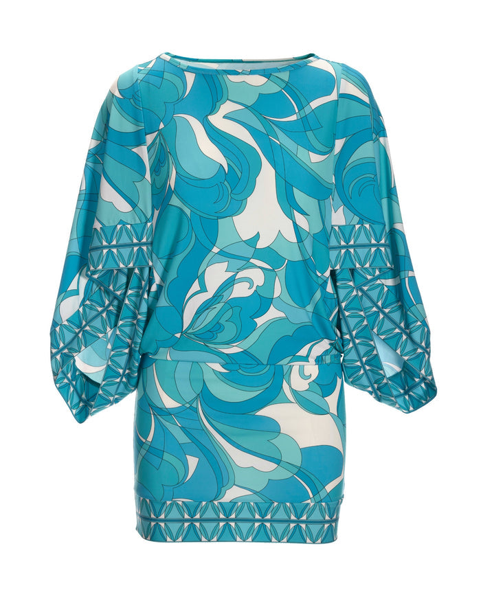 Teal Waters Printed Tunic Cover-Up Blue