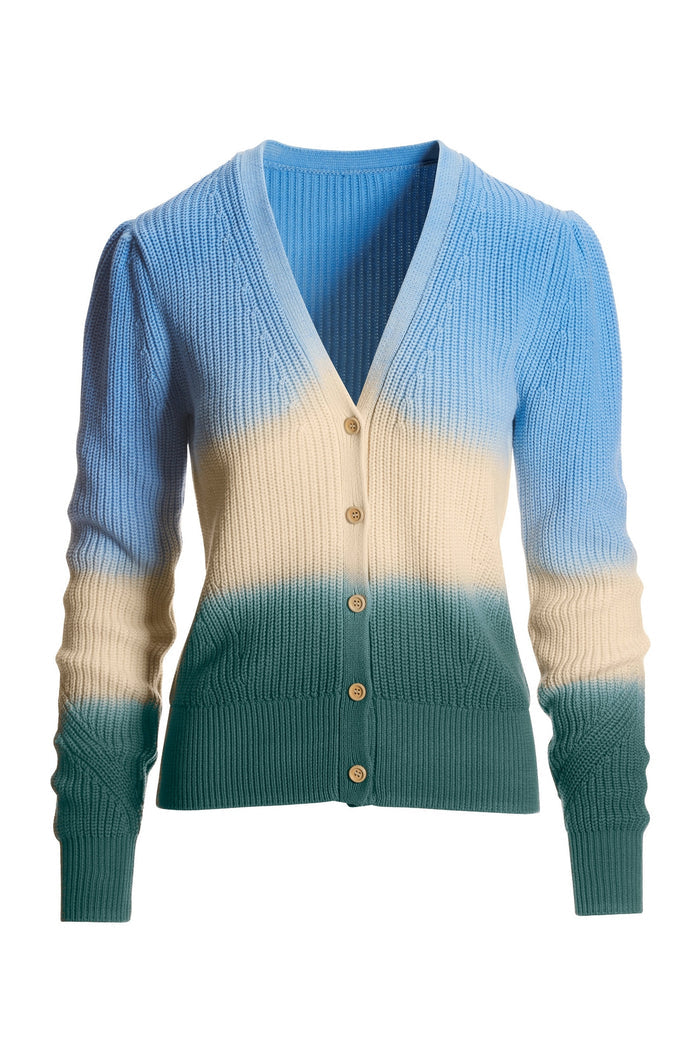 Tie Dye Puff Sleeve Shaker Stitch Cardigan Multi