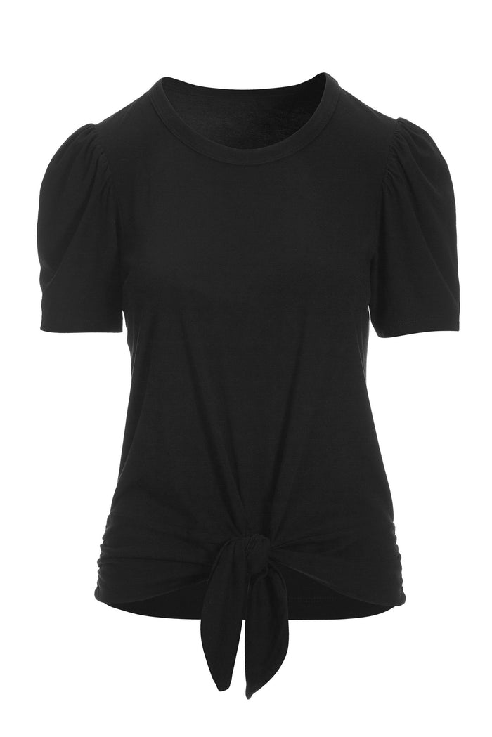 Tie Front Puff Sleeve Tee Black