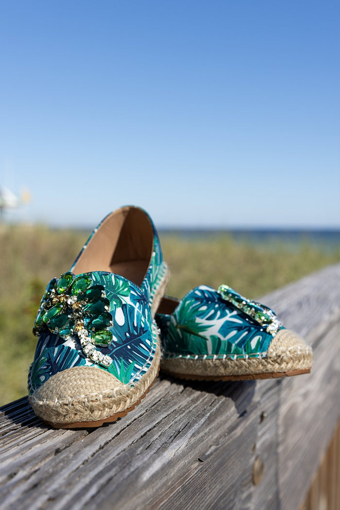 Tropical Embellished Closed Toe Flat Multi