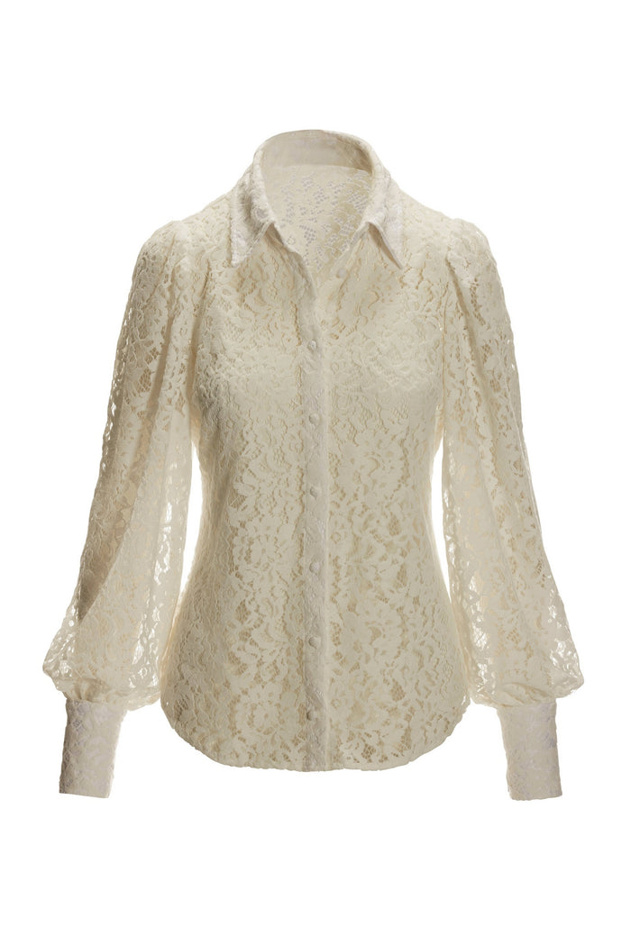 Velvet Lace Victoria Drama Sleeve Shirt Cream