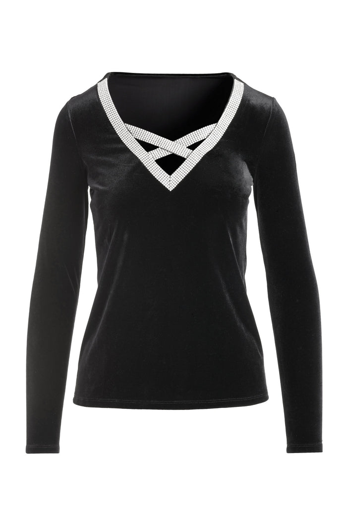 Velvet Strappy Embellished Top Black