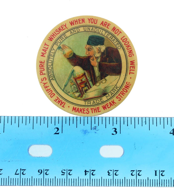 VINTAGE DUFFY'S CELLULOID MALT WHISKEY ADVERTISING POCKET MIRROR