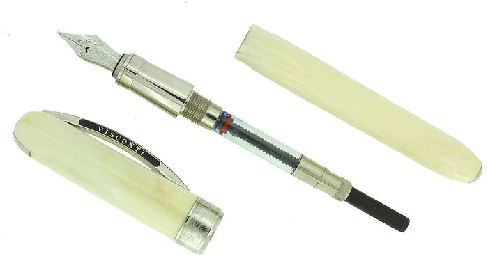VISCONTI REMBRANDT MARBLED WHITE PALLADIUM TRIM MEDIUM NIB FOUNTAIN PEN OFFERED BY ANTIQUE DIGGER