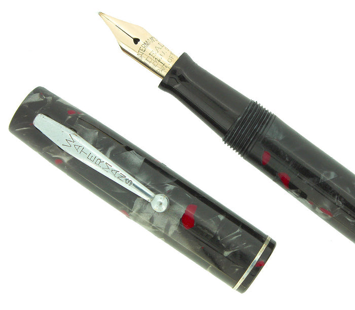 WATERMAN 3 GREY PEARL CELLULOID FOUNTAIN PEN XF-BBB FLEX NIB RESTORED OFFERED BY ANTIQUE DIGGER