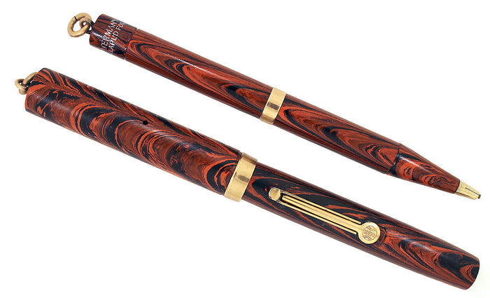WATERMAN 52 1/2V RED RIPPLE FOUNTAIN PEN & PENCIL F to BBB FLEX NIB RESTORED OFFERED BY ANTIQUE DIGGER