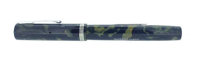 WATERMAN 94 BLUE & CREAM CELLULOID FOUNTAIN PEN F-BB+ FLEX #4 NIB RESTORED OFFERED BY ANTIQUE DIGGER