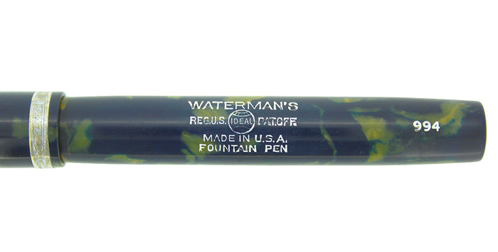 WATERMAN 94 BLUE & CREAM CELLULOID FOUNTAIN PEN F-BB+ FLEX #4 NIB RESTORED OFFERED BY ANTIQUE DIGGER