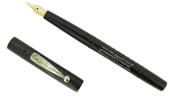 WATERMAN LACK CHASED HARD RUBBER FOUNTAIN PEN F TO BBB FLEX NIB RESTORED OFFERED BY ANTIQUE DIGGER