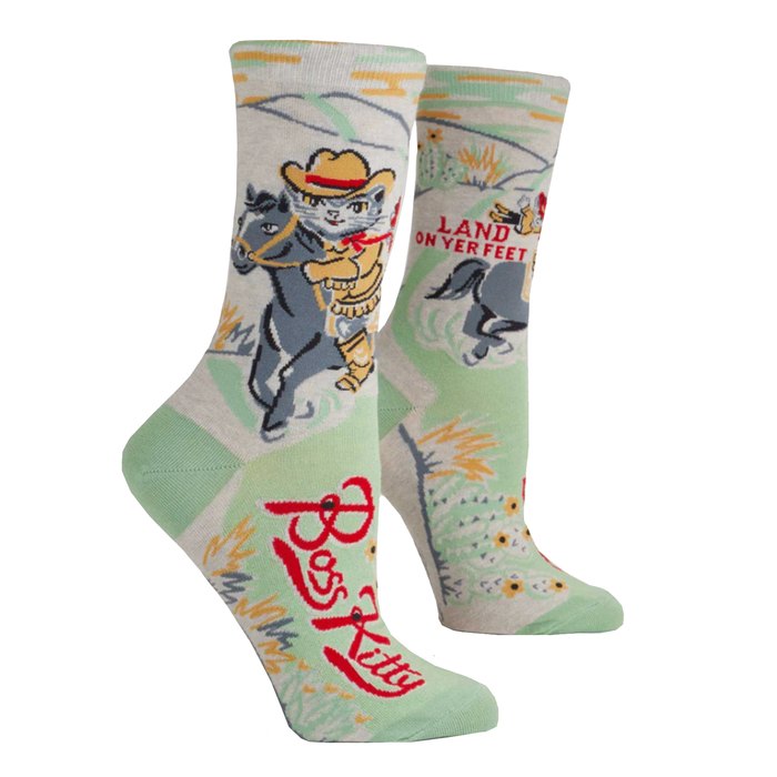 Women's Crew Socks - Boss Kitty